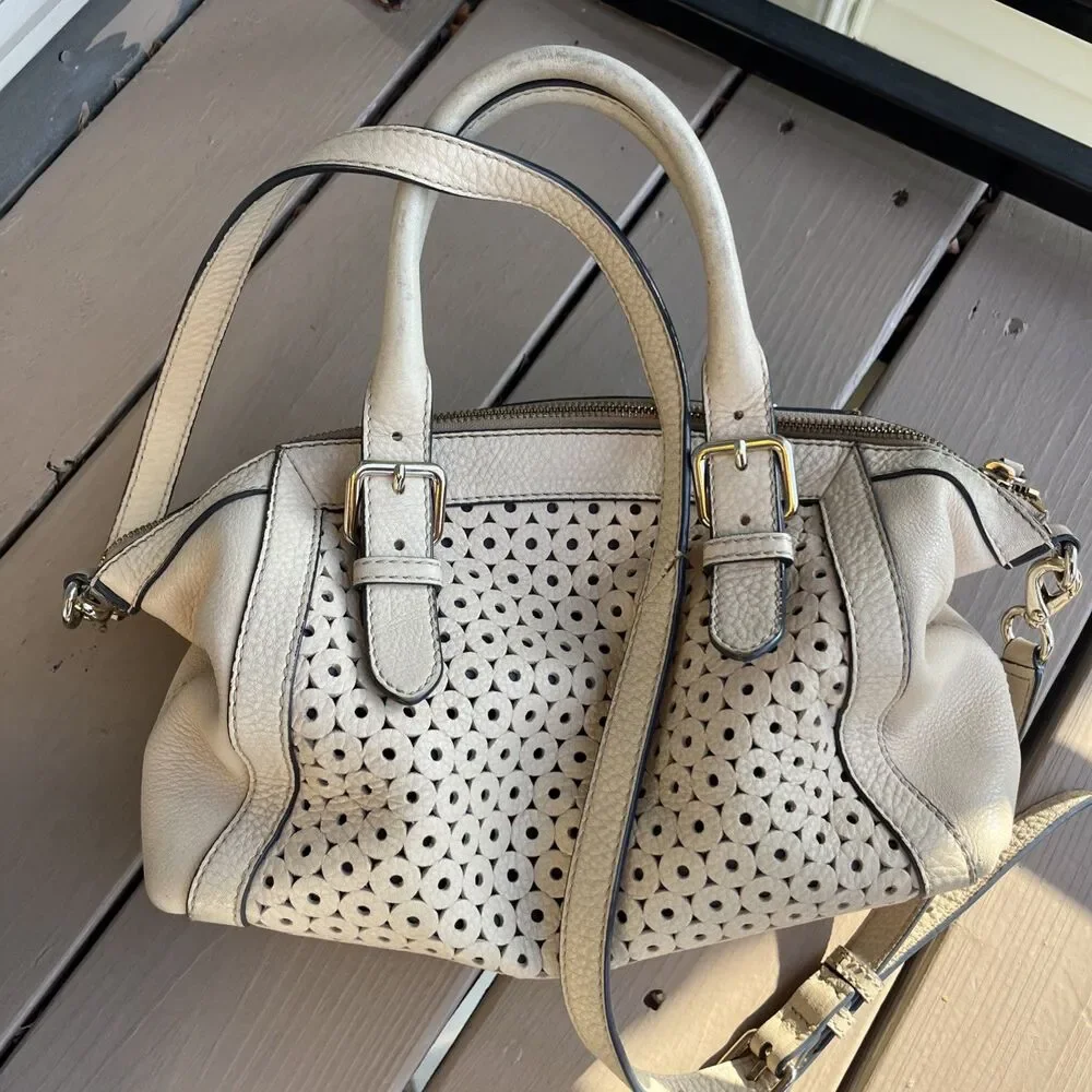 KATE SPADE Women's Leather Mercer Isle Salian Crossbody Satchel Handbag Cream